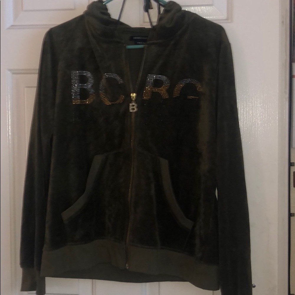 Olive green BCBG MaxAzria Velour Sweatsuit jacket